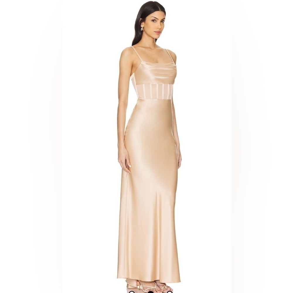 Alice + Olivia Valentina Satin Maxi Dress in Almond